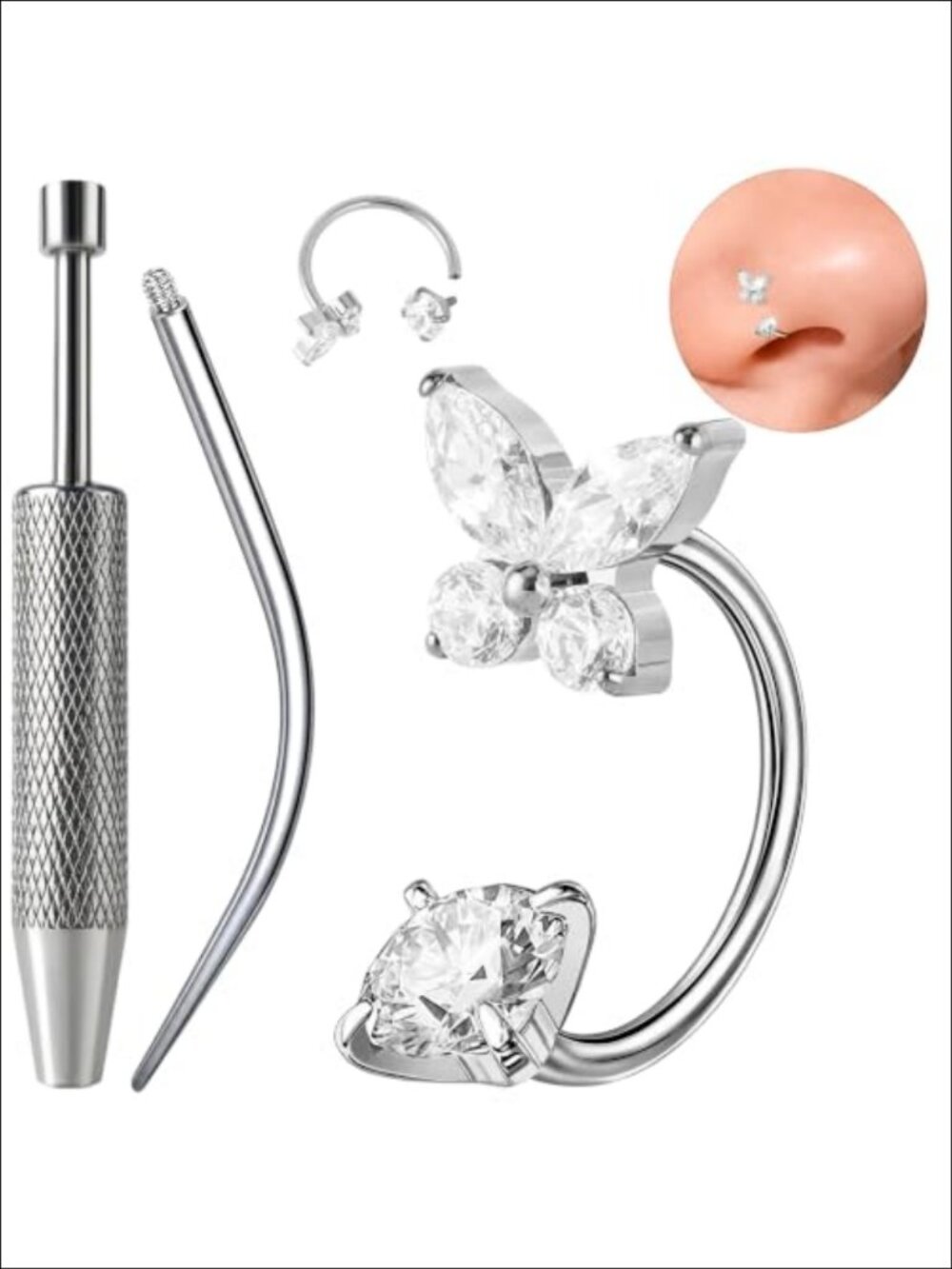 G23 Titanium Horseshoe Nose Ring 20G 8mm Screw-On CZ Body Jewelry